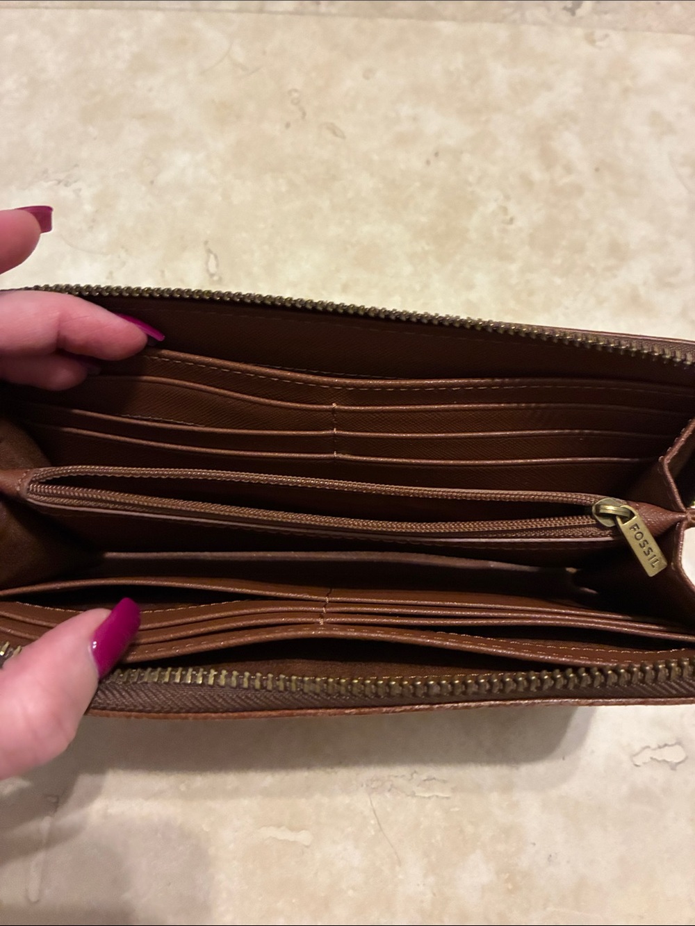 Fossil Brown Leather Shoulder Bag with Wallet & Card Case - Picture 6 of 10